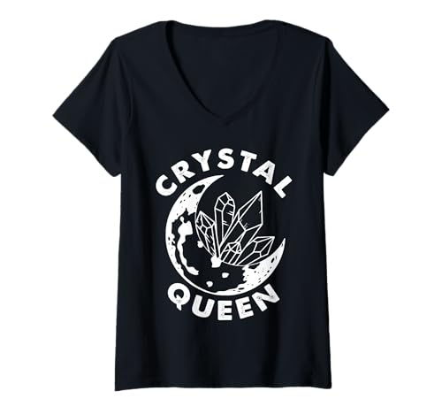Damen Kristallkönigin-Mond-Design T-Shirt mit V-Ausschnitt Damen Kristallkönigin-Mond-Design T-Shirt mit V-Ausschnitt von Mystic Moon Creations