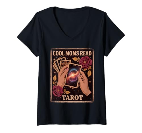 Damen Cool Moms Read Tarot Witchy Goth Psychic Oracle Kartenleser T-Shirt mit V-Ausschnitt von Mystic Moon Witchy Gothic Aesthetic Apparel