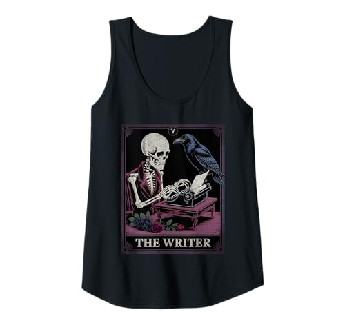 Damen The Writer Tarotkarte Gothic Skelett Rabe Autor Literarisch Tank Top Damen The Writer Tarotkarte Gothic Skelett Rabe Autor Literarisch Tank Top von Mystic Moon Witchy Gothic Aesthetic Apparel