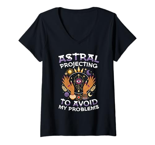 Damen Astralprojektion zur Vermeidung meiner Probleme Mystic Witch T-Shirt mit V-Ausschnitt Damen Astralprojektion zur Vermeidung meiner Probleme Mystic Witch T-Shirt mit V-Ausschnitt von Mystic Occult Witchy Astrology Celestial Moon