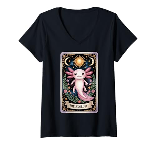 Damen Cute Axolotl Tarot Card The Axolotl Celestial Witchy Aesthet T-Shirt mit V-Ausschnitt Damen Cute Axolotl Tarot Card The Axolotl Celestial Witchy Aesthet T-Shirt mit V-Ausschnitt von Mystic Pet & Critter Co.