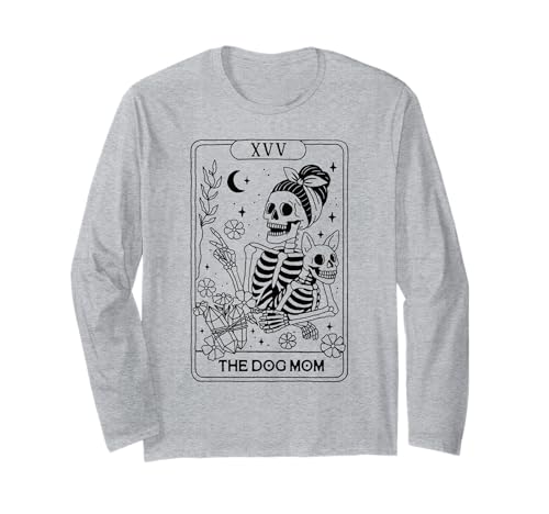 Skelett Tarotkarte Hund Mama Lustige Tierliebhaber Astrologie Frauen Langarmshirt von Mystic Skeleton Tarot Inspired Graphic Apparel Co