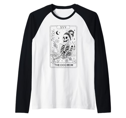 Skelett Tarotkarte Hund Mama Lustige Tierliebhaber Astrologie Frauen Raglan von Mystic Skeleton Tarot Inspired Graphic Apparel Co