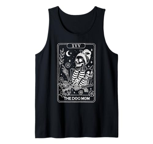 Skelett Tarotkarte Hund Mama Lustige Tierliebhaber Astrologie Frauen Tank Top von Mystic Skeleton Tarot Inspired Graphic Apparel Co