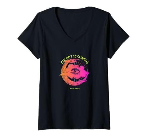 Damen Auge des Kosmos - Vintage Mystical Moon & Eye Art T-Shirt mit V-Ausschnitt von Mystic Symbols & Cosmic Visions