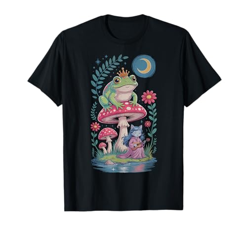 Froschprinz Katze Mädchen Pilze Mond Fairycore Fantasy Art T-Shirt Froschprinz Katze Mädchen Pilze Mond Fairycore Fantasy Art T-Shirt von Mystic Toadstool Grove Frog And Cat