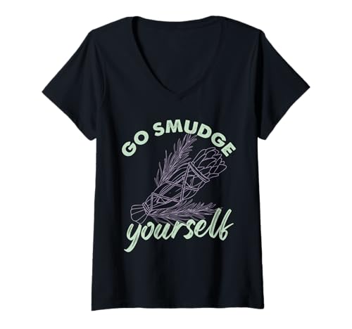 Damen Go Smudge Yourself Salbei-Design T-Shirt mit V-Ausschnitt Damen Go Smudge Yourself Salbei-Design T-Shirt mit V-Ausschnitt von Mystic Vibes