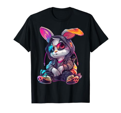 Hase im Cyberpunk Stil, kleines Kaninchen als süßes Kind T-Shirt von Mystic WonderRealm Art