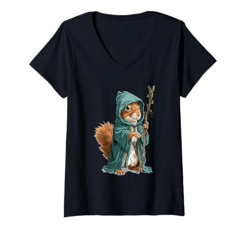 Damen Eichhörnchen Zauberer Zaubersprüche T-Shirt mit V-Ausschnitt von Mystic Woodland Fantasy Creatures Co