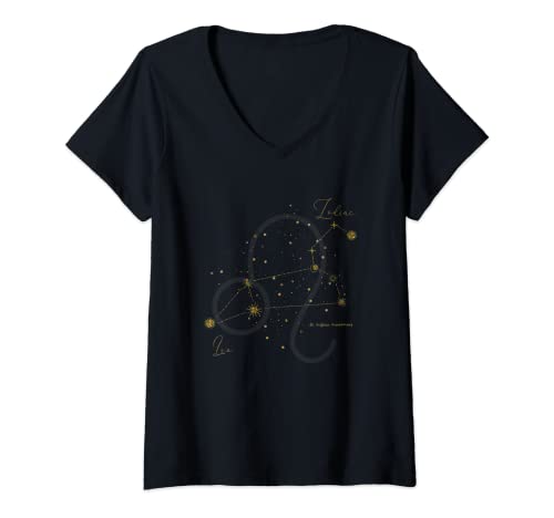 Damen Löwe Sternbild Tierkreiszeichen Horoskop Sterne Leo T-Shirt mit V-Ausschnitt von Mystic Zodiac Art Designs