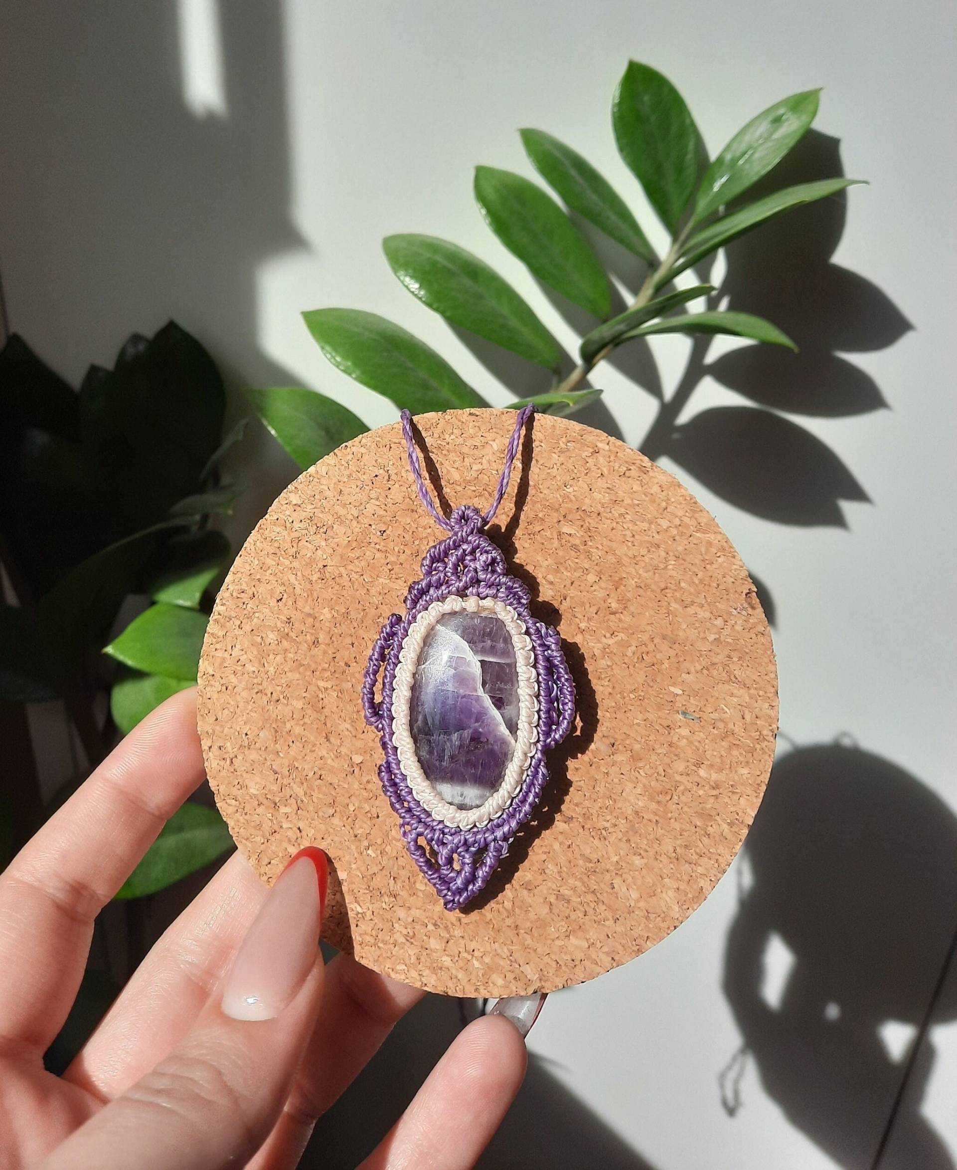 Amethyst Makramee Kette, Amulett von MysticGemJewelryy