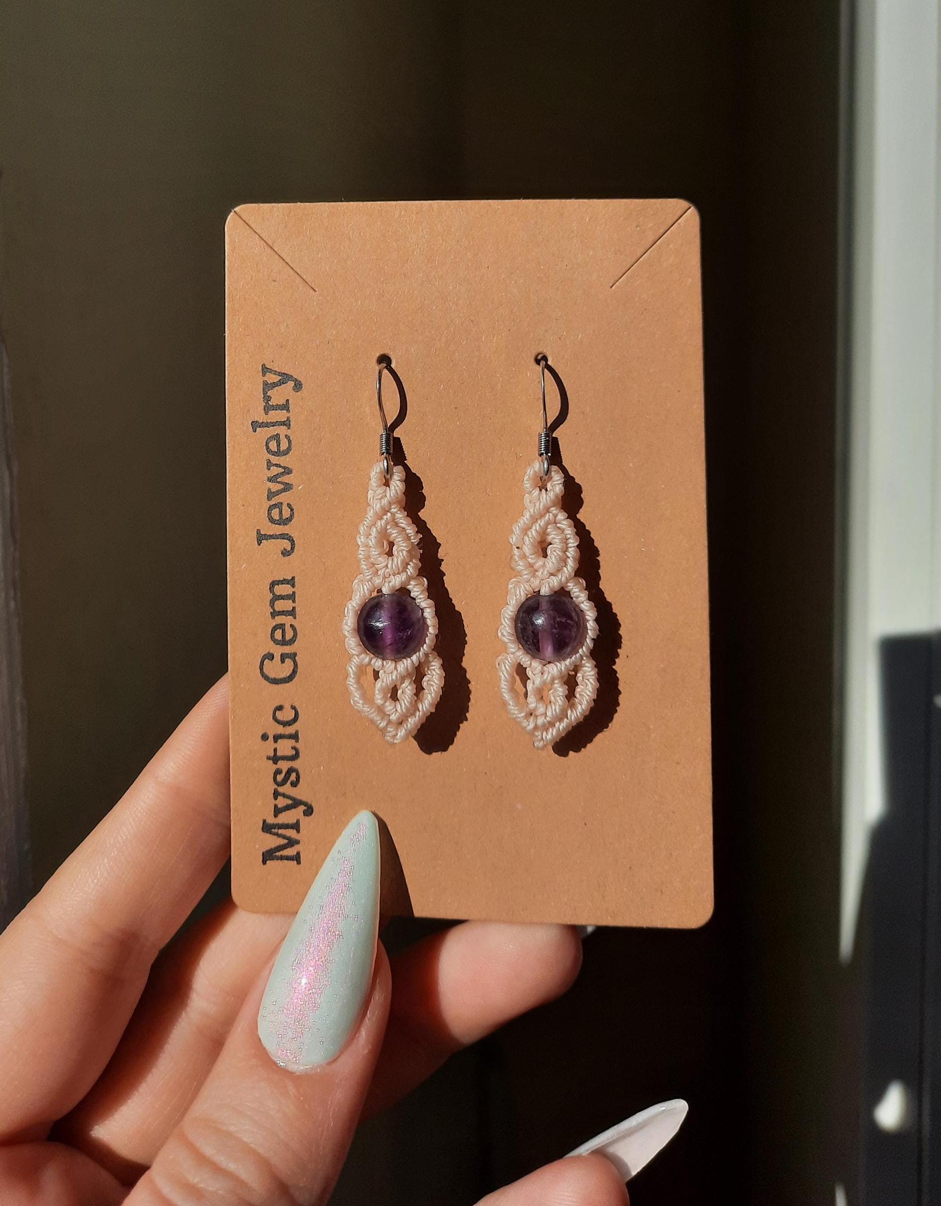 Amethyst Makramee Ohrringe, Edelsteinschmuck, Kristalle, Witchy Schmuck von MysticGemJewelryy