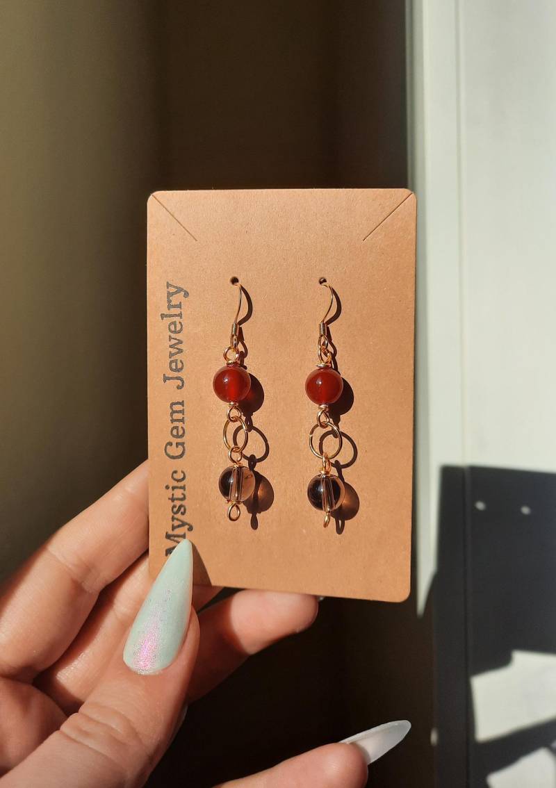 Karneol Und Rauchquarz Doppel Ohrringe, Drahtschmuck, Edelsteinschmuck Karneol Und Rauchquarz Doppel Ohrringe, Drahtschmuck, Edelsteinschmuck von MysticGemJewelryy
