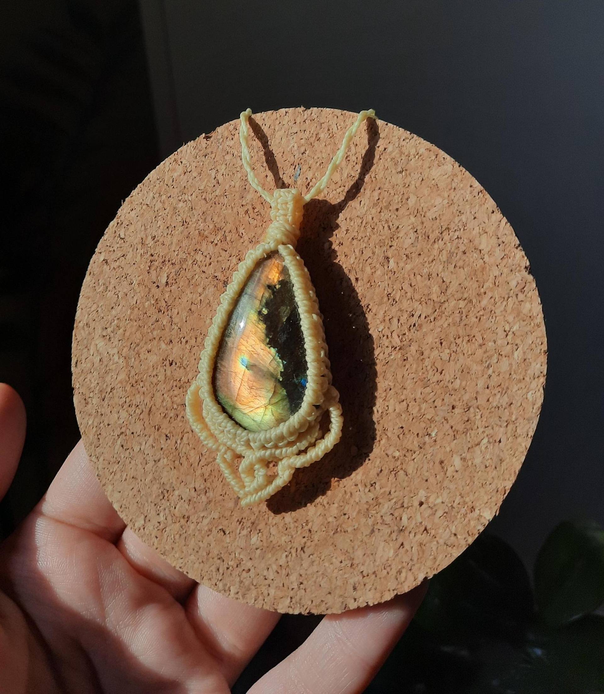 Labradorit Makramee Kette, Gelb Orange, Edelsteinschmuck, Kristalle von MysticGemJewelryy