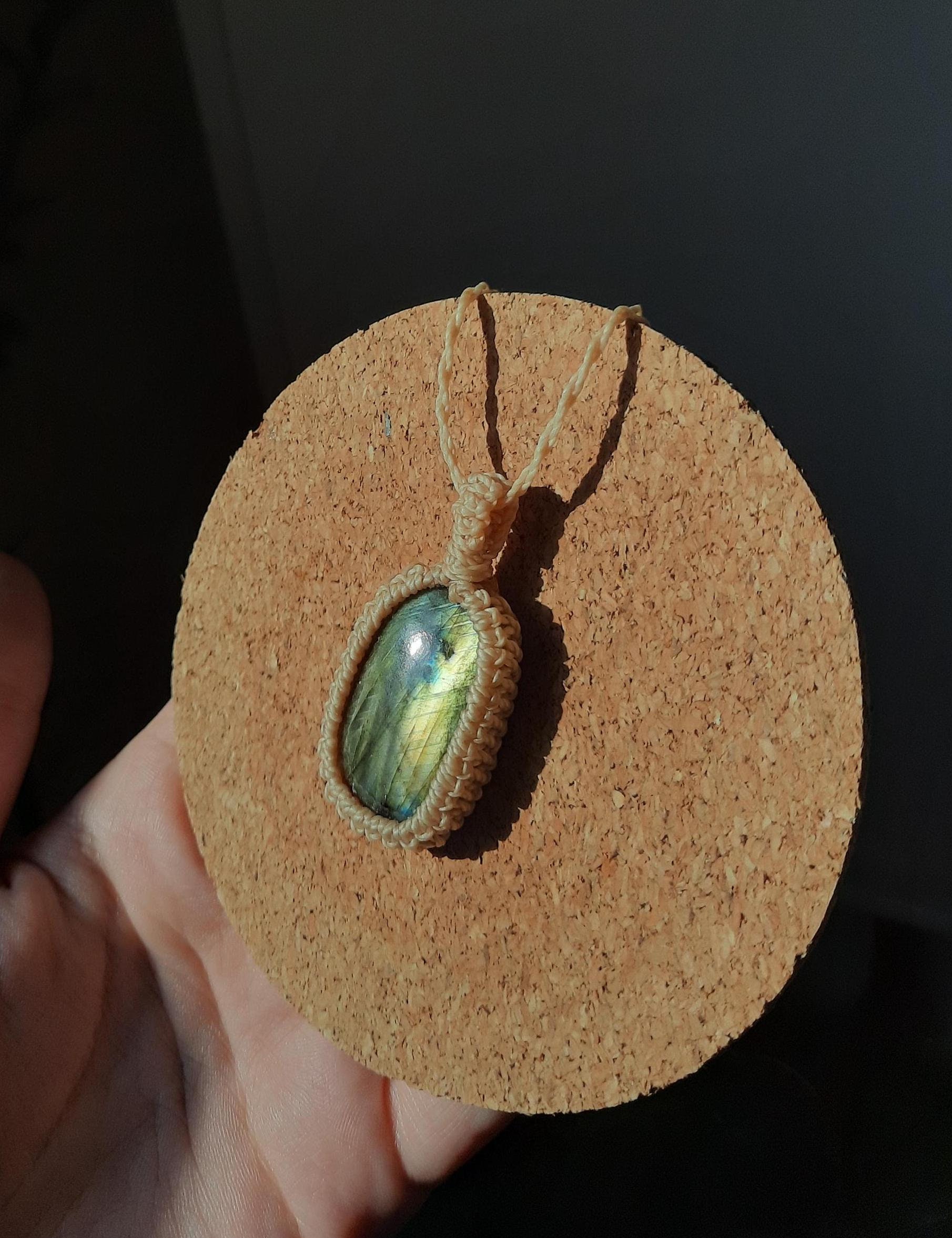 Labradorit Makramee Kette, Grün Gelb, Edelsteinschmuck, Kristalle von MysticGemJewelryy
