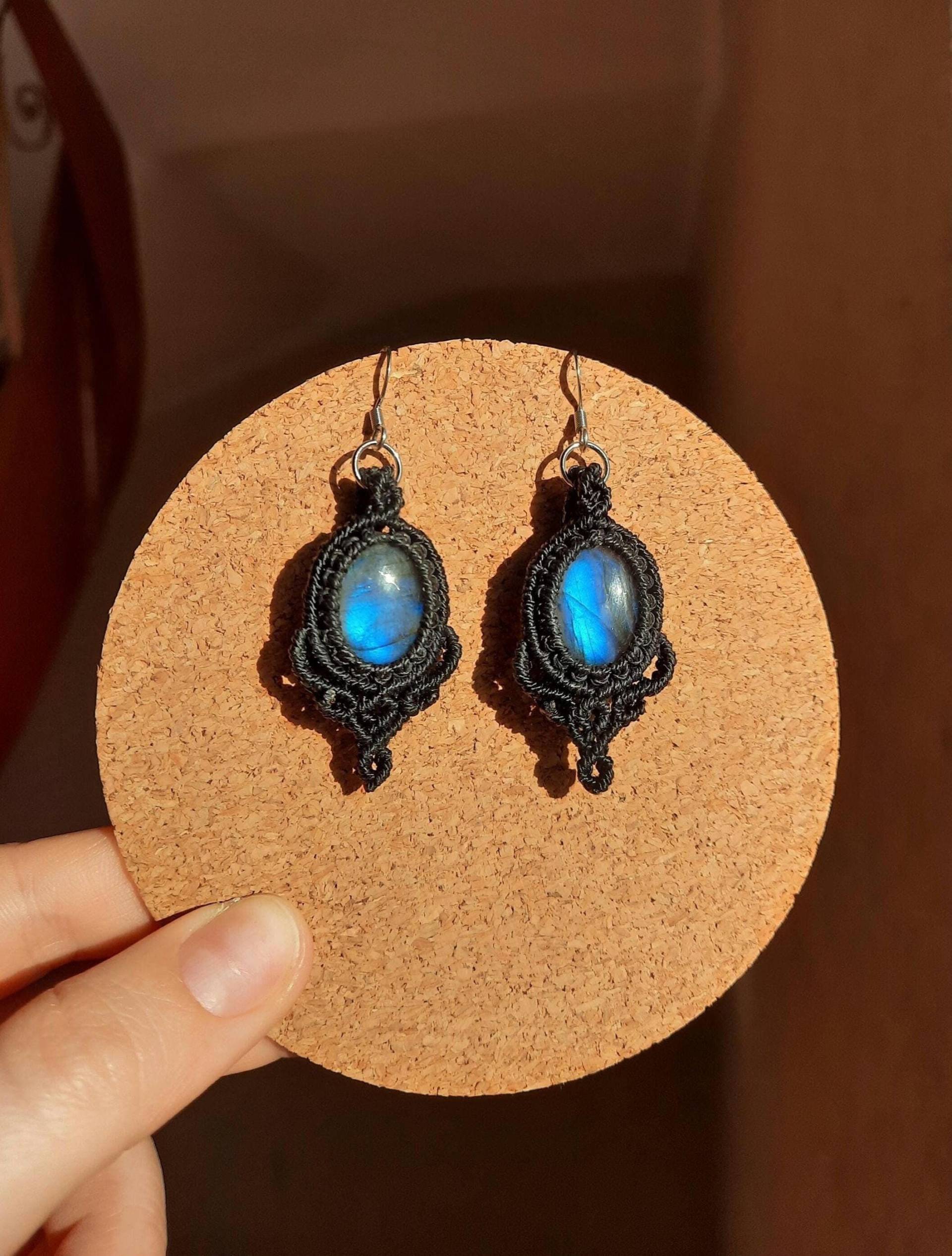 Labradorit Makramee Ohrringe, Statement Piece, Handgemachter Schmuck, Edelsteinschmuck, Astrologie von MysticGemJewelryy