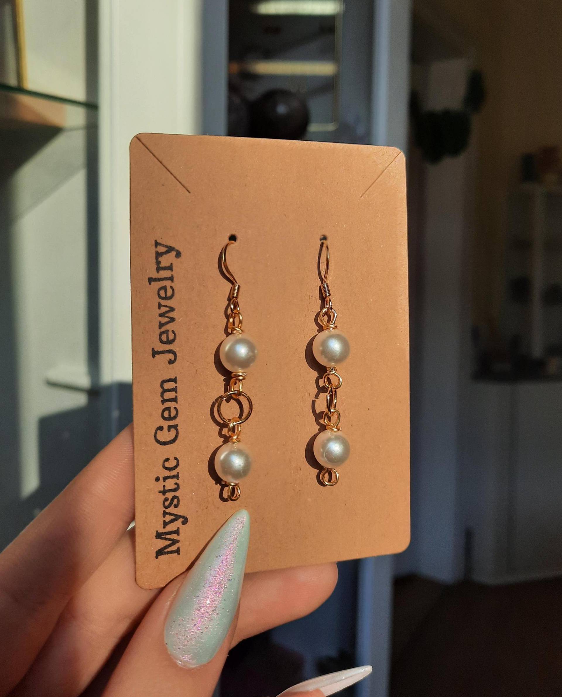 Perle Doppel Ohrringe, Drahtschmuck, Edelsteinschmuck von MysticGemJewelryy