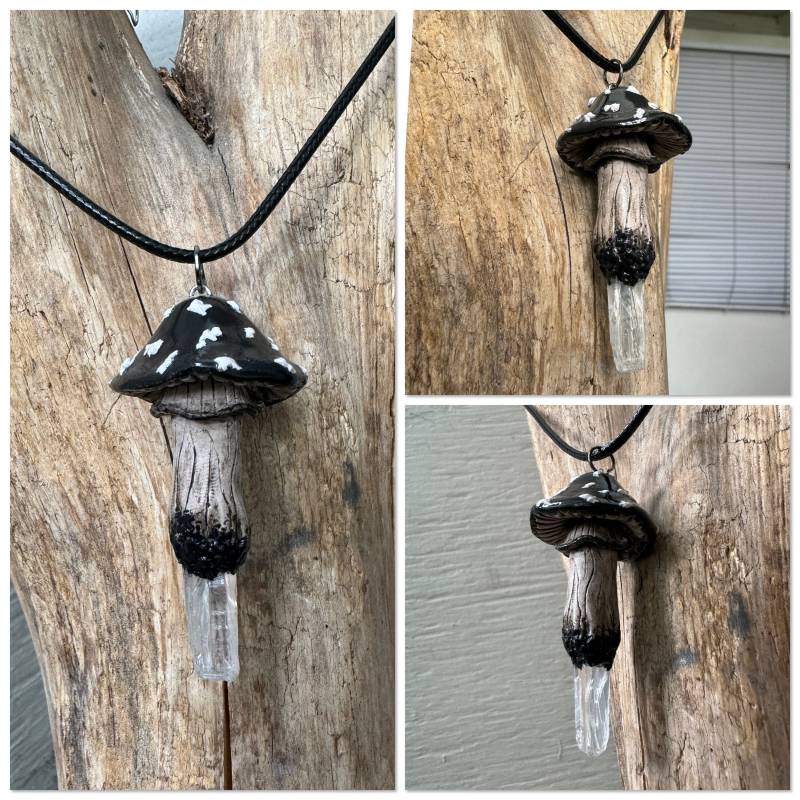 Schwarzer Festival Pilz Kristall Quarz Halskette Schwarzer Festival Pilz Kristall Quarz Halskette von MysticMunchkinArt