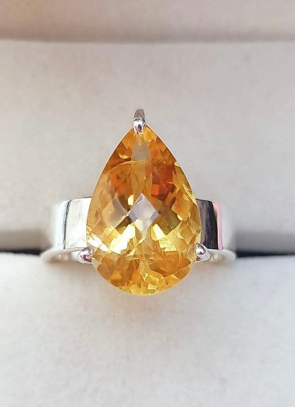 Echter Citrin Tropfenförmiger Ring - Exquisiter Birnenförmiger Größe 8 November Geburtsstein Massiver Sterling Silber von MysticPlanetJewels