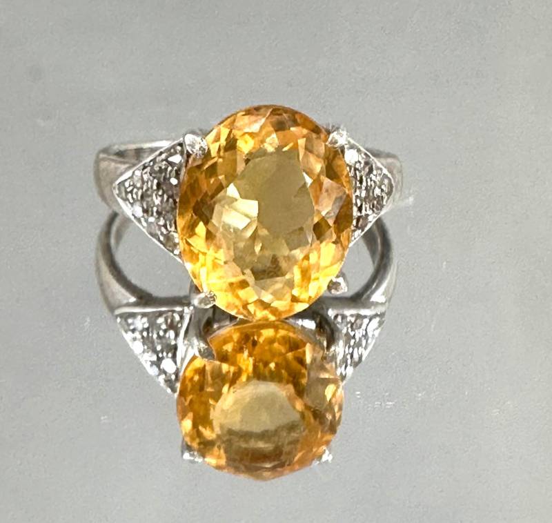 Natürliche Citrin Und Diamant Ring - Statement Atemberaubende November Geburtsstein Größe 7 Massiv 925 Sterling Silber Armband von MysticPlanetJewels