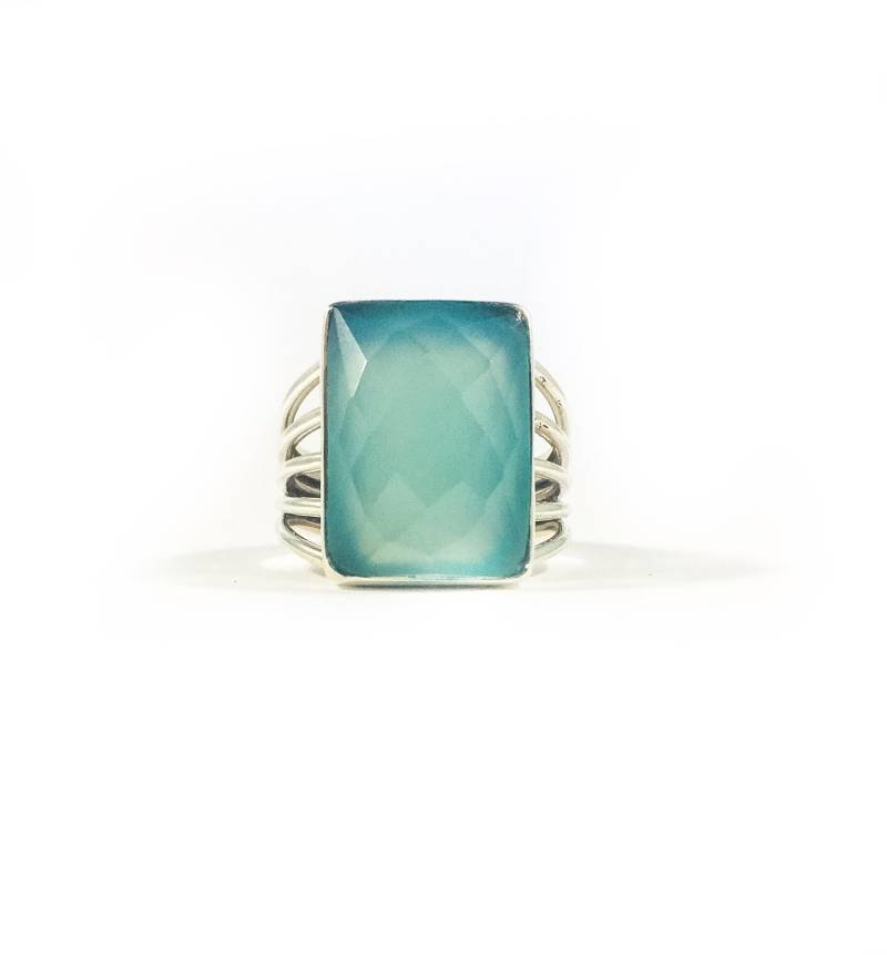 Statement Ring - Us 10 Echter Chalcedon Unisex Herren Damen Massiver Sterling Silber von MysticPlanetJewels