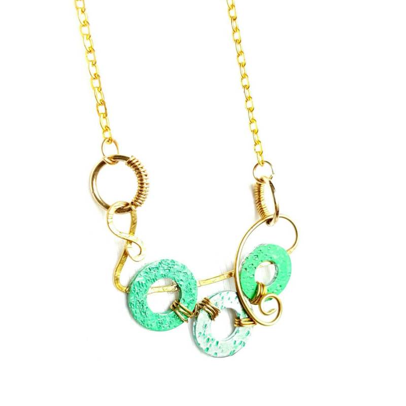 Abstrakt Anhänger Halskette, Grüne Grün Und Gold, Abstrakter Schmuck, Grüner Kreis Strukturierte Halskette von MysticTrinketShop