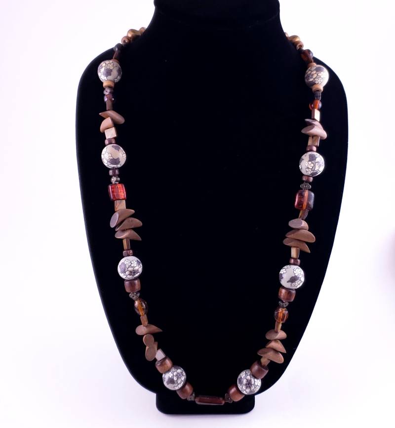 Holz Perlenkette, Braune Kette, Lange Hippie Natürliche Boho Perlen Holz Schmuck von MysticTrinketShop