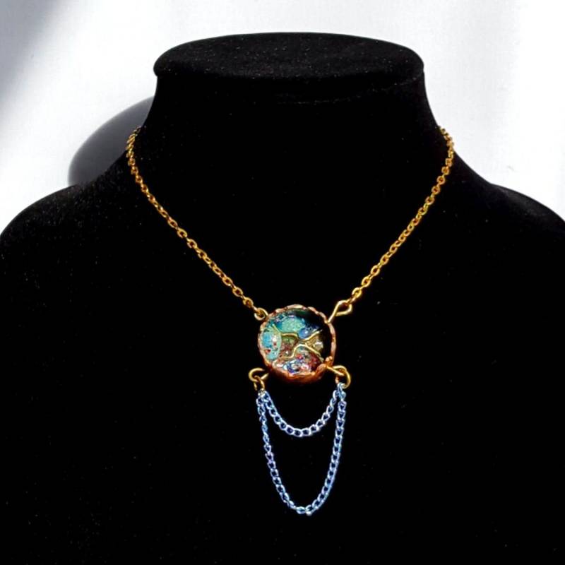 Kupfer Anhänger Halskette, Blau Und Mixed Media Halskette von MysticTrinketShop