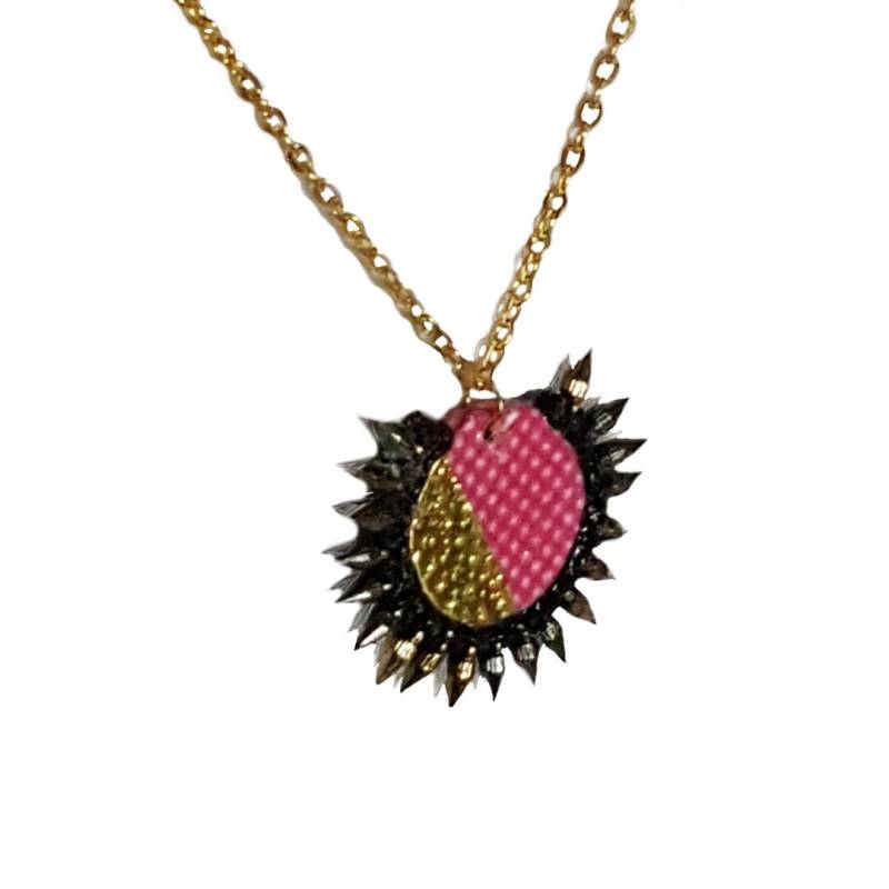 Rosa Und Gold Halskette, Spike Polka Dot Anhänger Punk Fempunk Steampunk Rosa Halskette von MysticTrinketShop