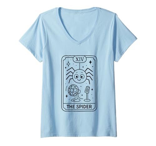 Damen Die Spider XIV Tarot-Mysterienkarte T-Shirt mit V-Ausschnitt von Mystical Arachnid Tarot Lovers Card