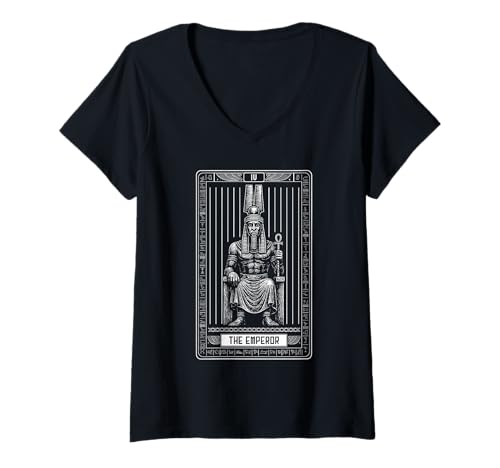 Damen Tarotkarte Der Kaiser Ägyptischer Gott Amun Antike T-Shirt mit V-Ausschnitt Damen Tarotkarte Der Kaiser Ägyptischer Gott Amun Antike T-Shirt mit V-Ausschnitt von Mystical Arcana Card Egypt Mythology God Amun