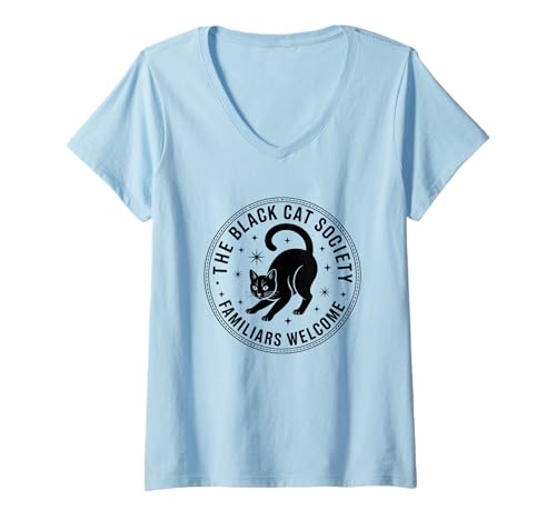 Damen Die Black Cat Society Familiars sind willkommen T-Shirt mit V-Ausschnitt Damen Die Black Cat Society Familiars sind willkommen T-Shirt mit V-Ausschnitt von Mystical Black Cat Enthusiast Collective