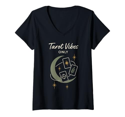 Damen Boho Tarot-Leser Mondphase Spirituelle Vibes Celestial Tarot T-Shirt mit V-Ausschnitt Damen Boho Tarot-Leser Mondphase Spirituelle Vibes Celestial Tarot T-Shirt mit V-Ausschnitt von Mystical Boho Witch Tarot Card Psychic Reader