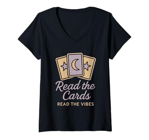 Damen Boho Tarot-Leser Mondphase Spirituelle Vibes Celestial Tarot T-Shirt mit V-Ausschnitt Damen Boho Tarot-Leser Mondphase Spirituelle Vibes Celestial Tarot T-Shirt mit V-Ausschnitt von Mystical Boho Witch Tarot Card Psychic Reader