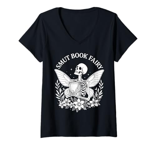 Damen Dark Romance Skelett Buch Fairy Fantasy Reader Bookworm T-Shirt mit V-Ausschnitt Damen Dark Romance Skelett Buch Fairy Fantasy Reader Bookworm T-Shirt mit V-Ausschnitt von Mystical Bookish Literature Fairy Aesthetics
