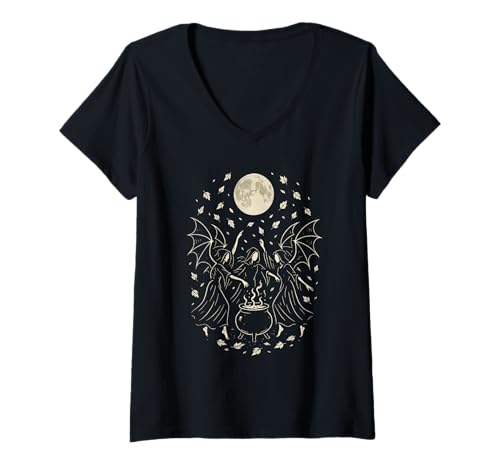 Damen Gothic Village Hexe Witchy Coven Halloween Fairycore T-Shirt mit V-Ausschnitt Damen Gothic Village Hexe Witchy Coven Halloween Fairycore T-Shirt mit V-Ausschnitt von Mystical Dark Pagan Occult Ritual Gothic Design