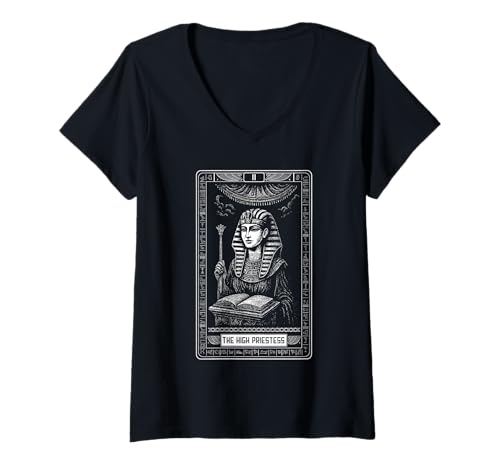Damen Ägyptische Tarotkarte Die Hohepriesterin Hieroglyphen Ägypten T-Shirt mit V-Ausschnitt Damen Ägyptische Tarotkarte Die Hohepriesterin Hieroglyphen Ägypten T-Shirt mit V-Ausschnitt von Mystical Egyptian Hieroglyphic Pharaoh Arcana Card