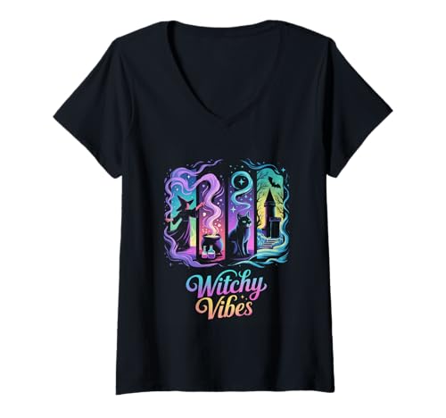 Damen Witchy Vibes Mystischer Hexenkatzentrank T-Shirt mit V-Ausschnitt Damen Witchy Vibes Mystischer Hexenkatzentrank T-Shirt mit V-Ausschnitt von Mystical Enchantment Witchcraft Magic