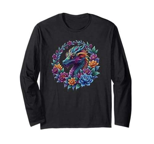 Bunte Blumendrache, Fantasie, Winterkunst, für Damen und Mädchen Langarmshirt Bunte Blumendrache, Fantasie, Winterkunst, für Damen und Mädchen Langarmshirt von Mystical Flowers Dragon Floral Fantasy Art Co.