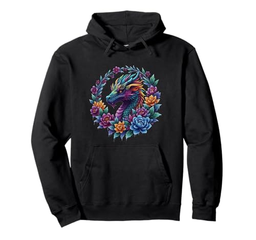 Bunte Blumendrache, Fantasie, Winterkunst, für Damen und Mädchen Pullover Hoodie Bunte Blumendrache, Fantasie, Winterkunst, für Damen und Mädchen Pullover Hoodie von Mystical Flowers Dragon Floral Fantasy Art Co.