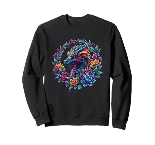 Bunte Blumendrache, Fantasie, Winterkunst, für Damen und Mädchen Sweatshirt Bunte Blumendrache, Fantasie, Winterkunst, für Damen und Mädchen Sweatshirt von Mystical Flowers Dragon Floral Fantasy Art Co.