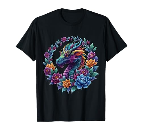 Bunte Blumendrache, Fantasie, Winterkunst, für Damen und Mädchen T-Shirt Bunte Blumendrache, Fantasie, Winterkunst, für Damen und Mädchen T-Shirt von Mystical Flowers Dragon Floral Fantasy Art Co.