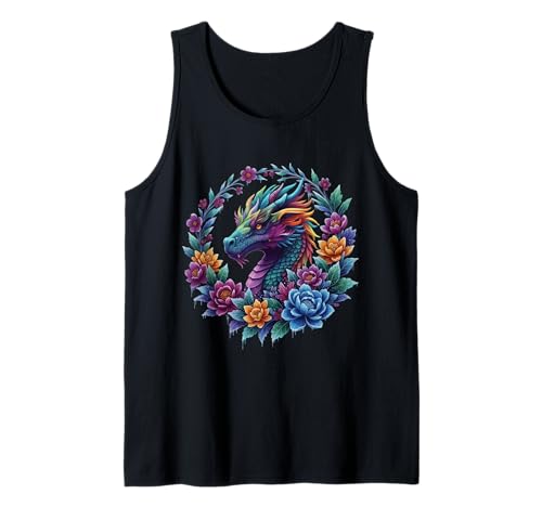Bunte Blumendrache, Fantasie, Winterkunst, für Damen und Mädchen Tank Top Bunte Blumendrache, Fantasie, Winterkunst, für Damen und Mädchen Tank Top von Mystical Flowers Dragon Floral Fantasy Art Co.