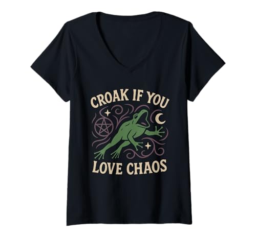 Damen Frosch Hexe Kröte Vertraut Cottagecore Hexe Okkultes Tier T-Shirt mit V-Ausschnitt Damen Frosch Hexe Kröte Vertraut Cottagecore Hexe Okkultes Tier T-Shirt mit V-Ausschnitt von Mystical Frog Witchy Cottagecore Forest Witch