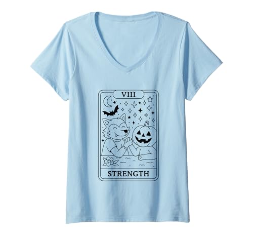 Damen Tarot-Stärkkarte Werwolf Kürbis T-Shirt mit V-Ausschnitt Damen Tarot-Stärkkarte Werwolf Kürbis T-Shirt mit V-Ausschnitt von Mystical Halloween Tarot Moonlit Night