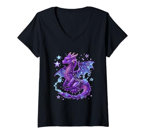 Damen Mystischer lila Drache für Kinder T-Shirt mit V-Ausschnitt Damen Mystischer lila Drache für Kinder T-Shirt mit V-Ausschnitt von Mystical Medieval Dragon Legends Merchandise