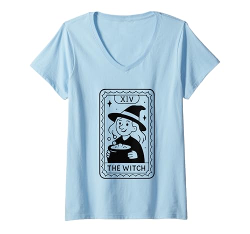 Damen Die Hexe Tarotkarte Halloween Magic Kostüm T-Shirt mit V-Ausschnitt von Mystical Tarot Witch Magic Costume Halloween