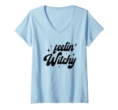 Damen Feelin' Witchy Bezauberndes Mondlicht T-Shirt mit V-Ausschnitt Damen Feelin' Witchy Bezauberndes Mondlicht T-Shirt mit V-Ausschnitt von Mystical Vibes Magical Spell Night