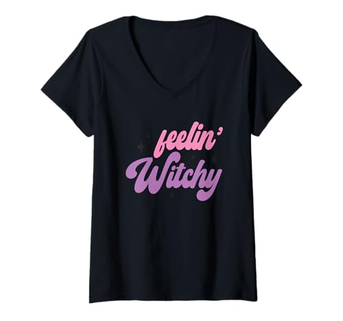 Damen Feelin' Witchy Mystical Okkulte Magie T-Shirt mit V-Ausschnitt Damen Feelin' Witchy Mystical Okkulte Magie T-Shirt mit V-Ausschnitt von Mystical Vibes Magical Witchcraft