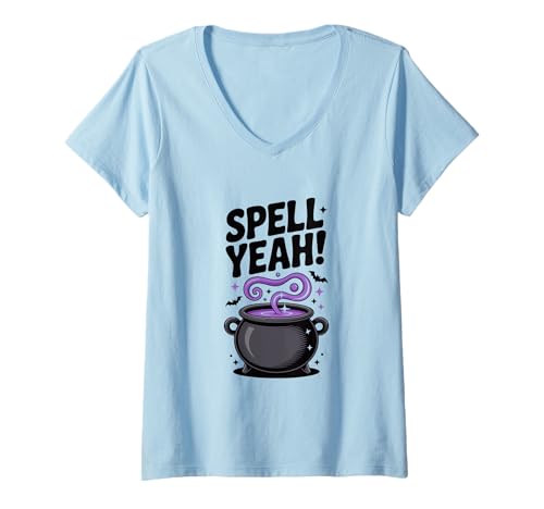 Damen Spell Yeah! Hexenkessel Halloween Fun T-Shirt mit V-Ausschnitt Damen Spell Yeah! Hexenkessel Halloween Fun T-Shirt mit V-Ausschnitt von Mystical Wares and Enchanted